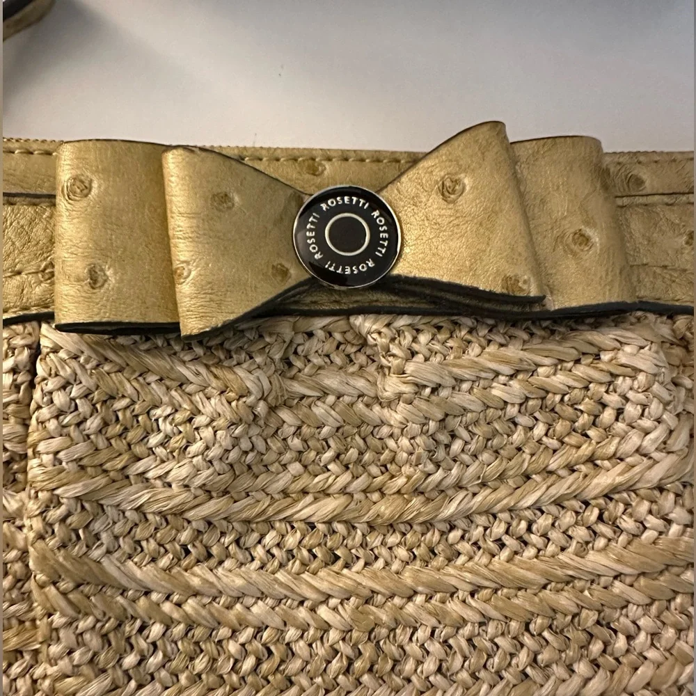 Rosetti Straw/Ostrich Leather Woven Bow Wristlet EUC - Picture 3 of 8
